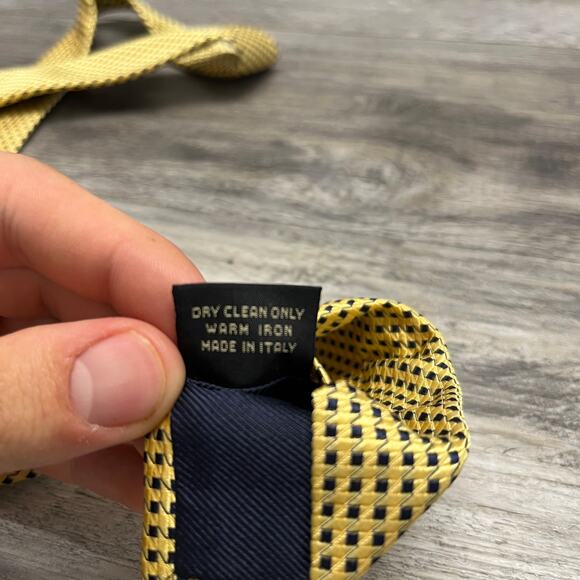 Ermenegildo Zegna Yellow Men 58" Basketweave Geometric Check Silk Italy Made Tie - Picture 4 of 8